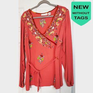 Soft Surroundings NWOT Mango Drama Embroidered Floral Top